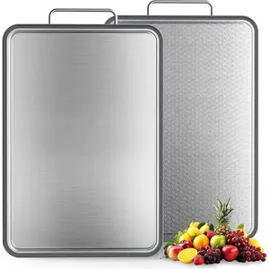 Stainless Steel Cutting Board 16''×11'', Double Sided 304 Steel Cutting Board for Meat, Vegetables & Fruits, Heavy Duty Rust-Resistant Chopping Board for Kitchen with Juice Groove on Both Sides