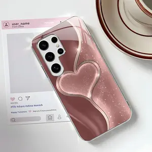 Light luxury quicksand glitter heart for【Galaxy】high-end electroplated glass case--975