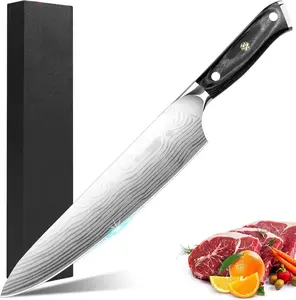 8” Damascus Chef Knife – Professional High Carbon Steel Kitchen Knife with Ergonomic Handle & Gift Box for Meat, Veggies & Daily Cooking