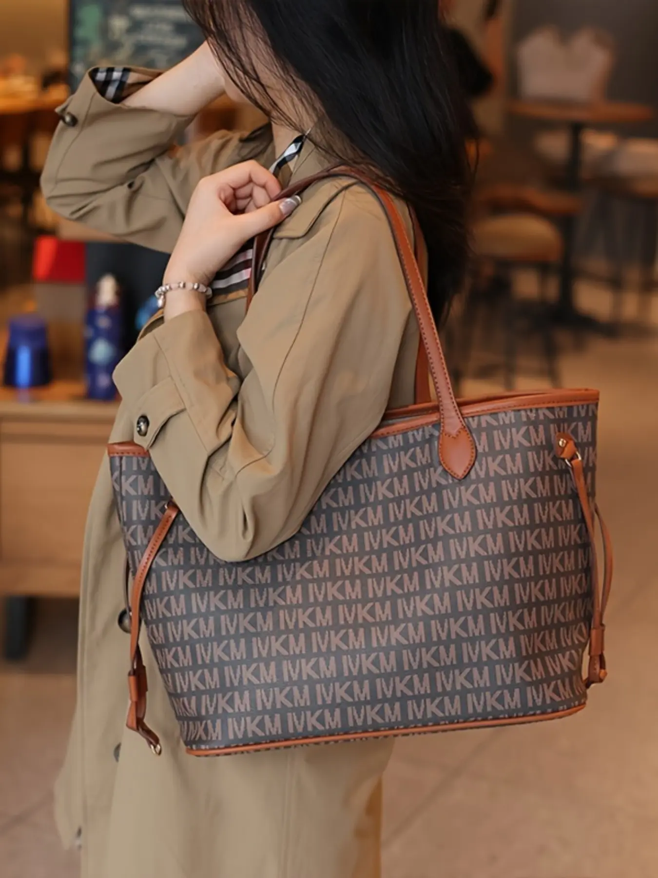 Women's Retro Classic Monogram Casual Shoulder Bag, Large Capacity Crossbody Tote, Color-Blocked Design, Fixed Strap, Versatile Style, Chic Crossbody Bag, Casual Fashion Bag