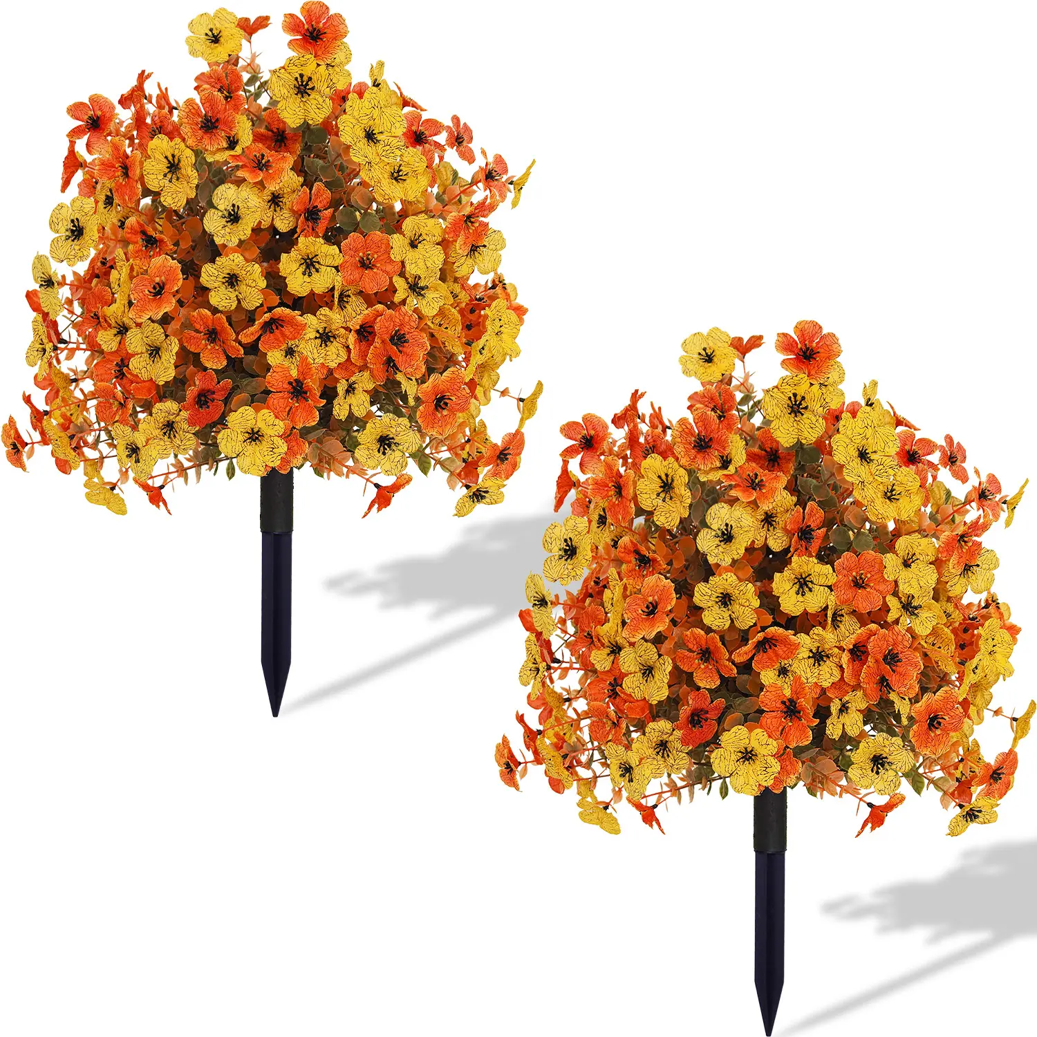2pcs Artificial Orange-Yellow and Violet Spherical Floral Stake for Autumn – Outdoor Garden Lawn Faux Flowers – Floral Decor for Fall Harvest, Halloween, Thanksgiving, and Garden Landscaping