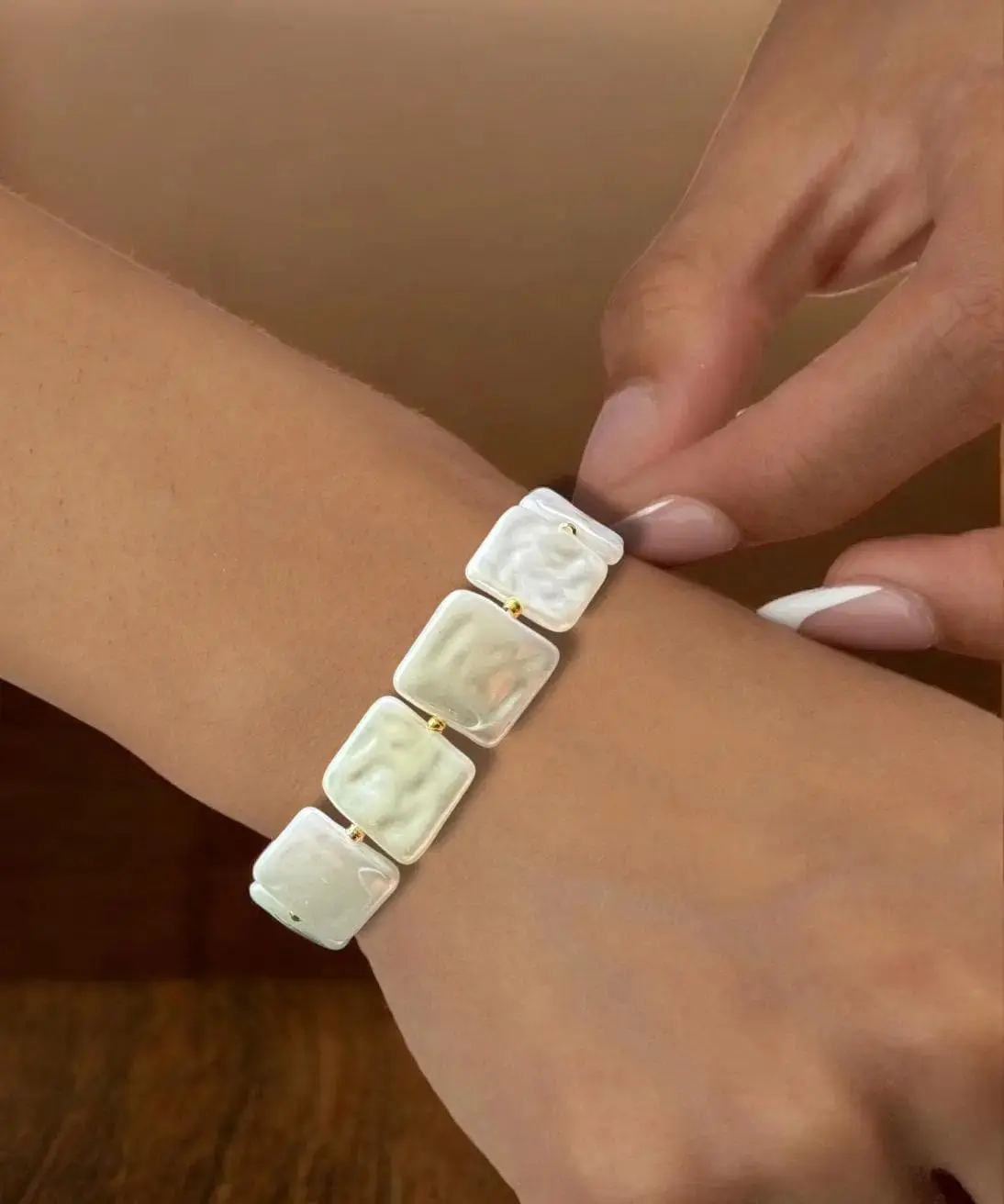 Square Pearl Bracelet: Magnetic Clasp, Elastic Wedding Jewelry