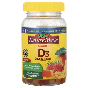 Nature Made Vitamin D3 Gummies, Strawberry, Peach & Mango, 150 Gummies (25 mcg (1,000 IU) per Gummy)