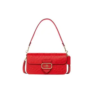 COACH Morgan 25 Leather and Suede Crossbody Shoulder Bag with Zipper Closure for Women in Red