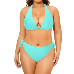 Tempt Me Women Plus Size Triangle Bikini Halter Two Piece Swimsuit Sexy Tie Side Bathing Suits