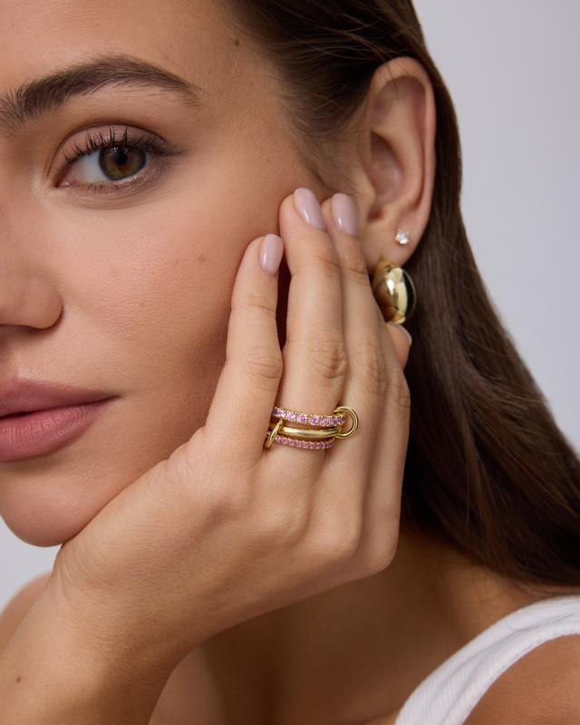 PAVOI 14K Gold Plated Set Triple Band Statement Ring for Women - Fuschia CZ Interlocking Link Ring