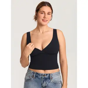MOMANDA Crossover Nursing Bras for Breastfeeding Sleeveless Maternity Workout Nursing Crop Tank Tops