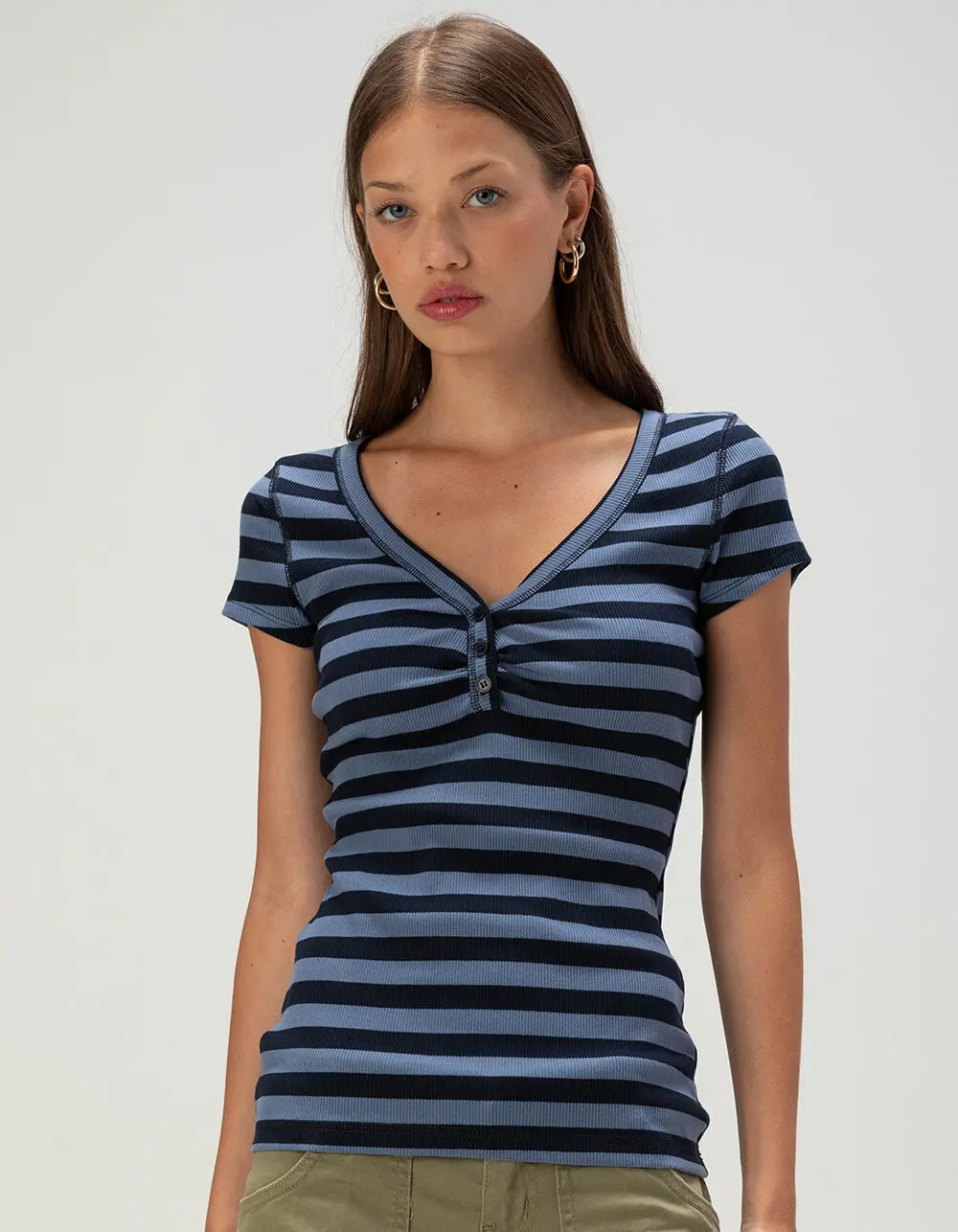 RSQ Womens Stripe Henley Top