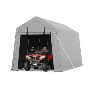6x8 FT Outdoor Storage Shed, Portable Carport with Roll-up Ventilated Zipper Door and Windows, Heavy Duty Waterproof Tarp, Storage Sheds for Motorcycle, Bike, Firewood, Garden Tools