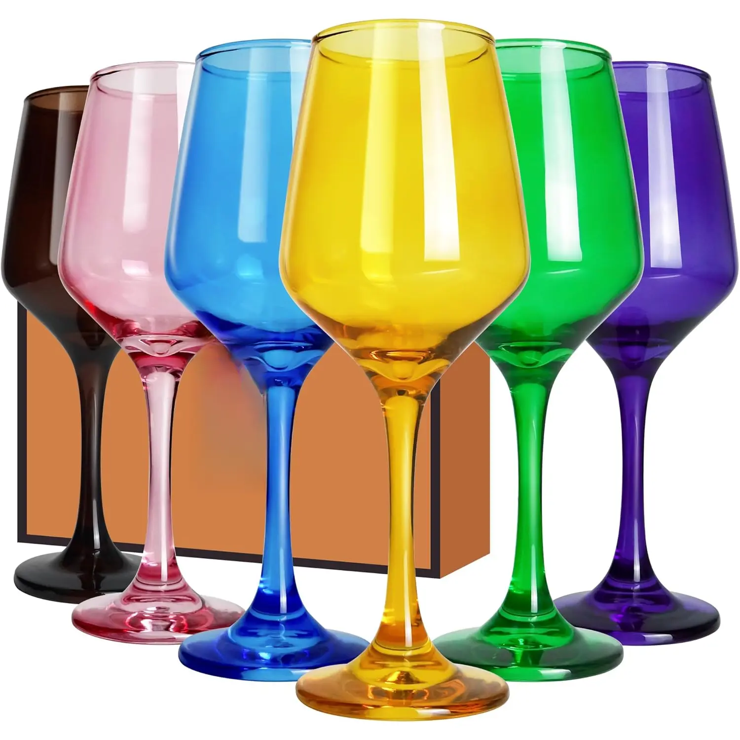 Colored  Glasses Set of 6-14oz Colorful Long Stem  Glass, Multi Color Pretty  Glassware, Hand Blown Goblets Drinkware,  Stemware  Glass Holiday  Set