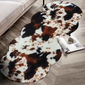 Thickened Rabbit Fur Cow Mat, High-Density Faux Rabbit Fur Rug, Non-Slip Modern European Style Carpet, Bedside Living Room Pet Pad, Animal Print Rug, Fluffy Rug