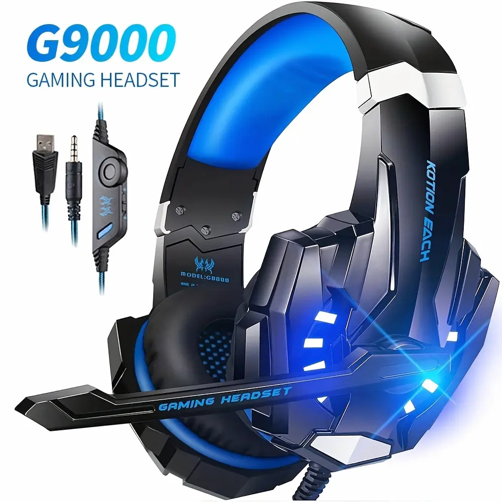 G9000 Gaming Headset, Surround Stereo Gaming Headphones with Noise Cancelling Mic, LED Lights & Soft Memory Earmuffs for PS5/ PS4/ Xbox One/Switch/PC Mac Computer Games