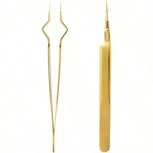Gold Isolation Tweezers for Eyelash Extensions, V-Groove Design, Precision Tips, Easy-to-Use Application Tool for Lash Artists