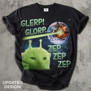 Comfort Colors® Glerp Glorp Funny Alien Cat Meme Tee Shirt Gift for Woman and Man, Brainrot T-shirt, Weird Shirts, Memes Tshirt, Silly Cats Tee, Stupid Gift