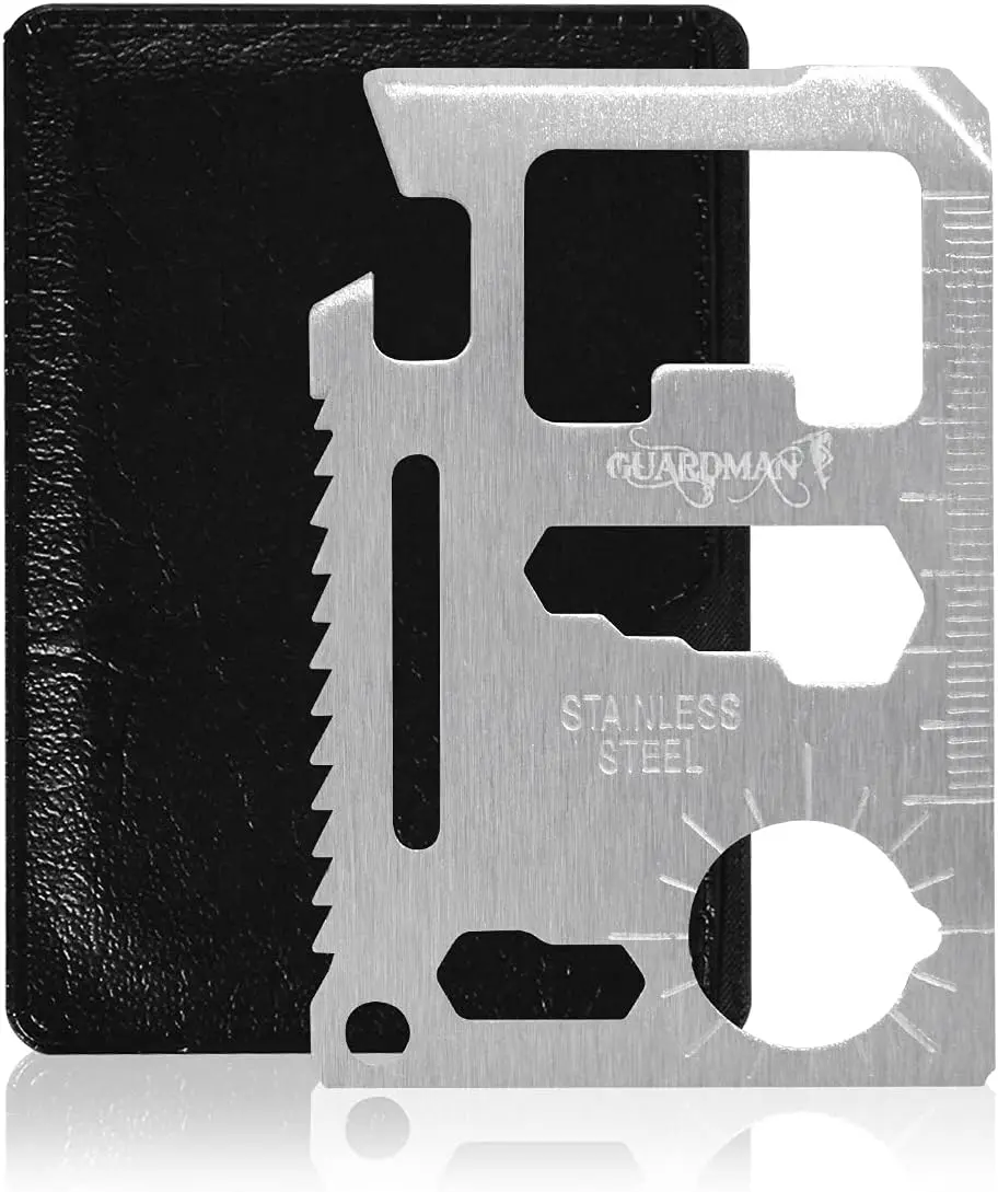 GUARDMAN 11-in-1 Survival Credit Card Multitool – Fathers Day Stocking Stuffer Christmas Gift - Multipurpose Tactical Wallet Tool With Bottle Opener, Survival Knife For Men Birthday Dad