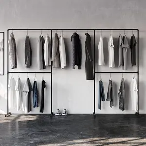 freestanding clothes rail in industrial loft design - LAS III - wardrobe for walk-in closet wall I bedroom clothes rack made of black sturdy tubes