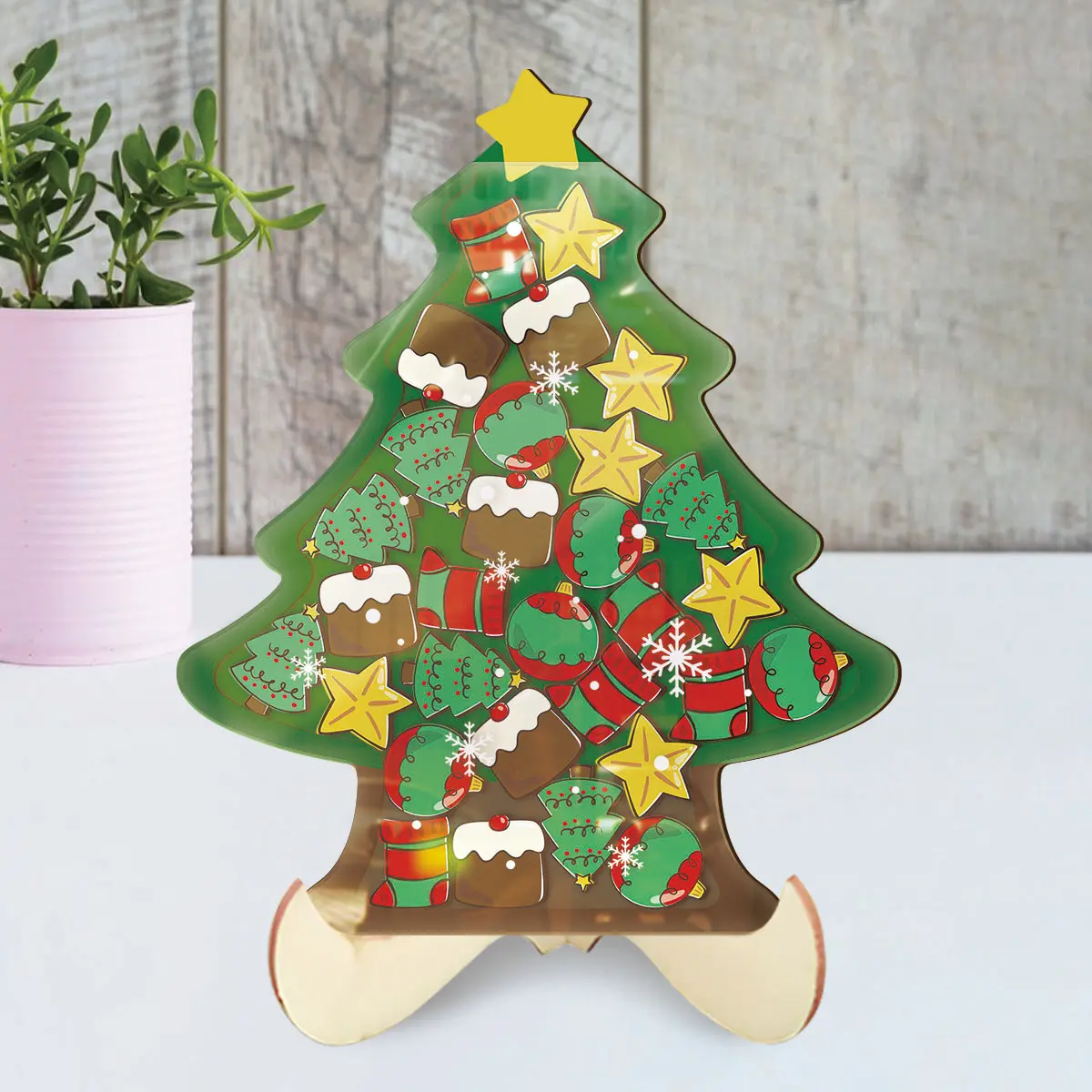 1 Set Reward Jar Wooden Christmas Tree Shaped Reward Jar with 30pcs Colorful Cute Accessories Behavior Achievement Encourage Reward System Creative Teacher Classroom Behavior Management Tool Desk Decor Christmas Gift