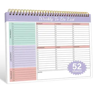 Weekly  Notepad with 52 Undated Sheets(8.5"x11")- Weekly Desk Planner Pad with Spiral Binding for Women & Man, Office, School and Home Personal Organizer
