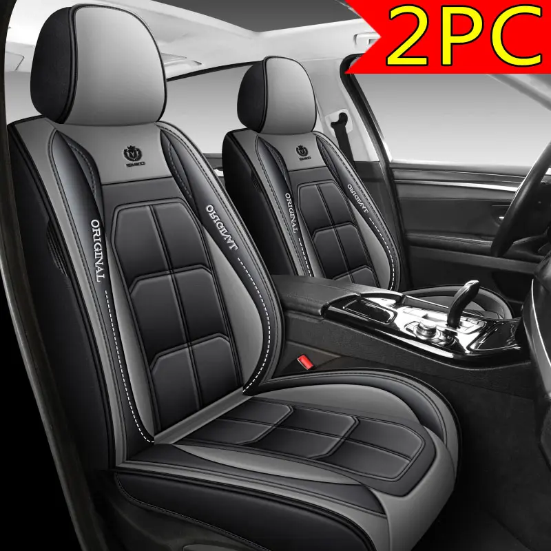 Airbag Compatible Waterproof Car Seat Covers Universal Fit for Most Vehicles PU Leather Black & Gray Design 2PCS