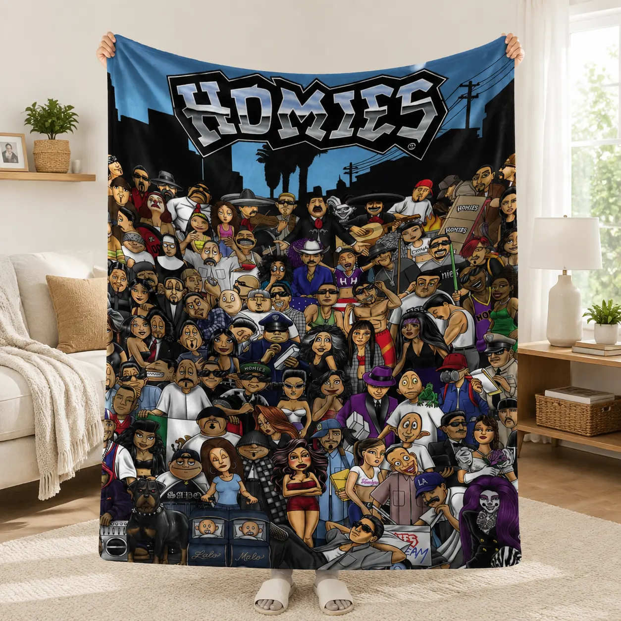 Street Art Blanket, Urban Hip Hop Throw Blanket, Retro Cartoon Character Fleece Blanket, Cool Room Decor for Teens, Bedroom Couch Gift