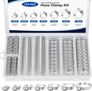 110 PCS 304 Stainless Steel Hose Clamps Kit (1/4"-1.5") - Adjustable for Automotive/Plumbing/Mechanical/Garden Pipes, Corrosion Resistant Fathersday