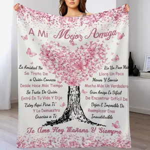 "A Mi Mejor Amiga" Spanish Poem Blanket | Soft Flannel Throw | Best Friend Birthday Gifts for Women, BFF Bestie Soul Sister Friendship Gift, Perfect for Graduation, Thanksgiving & Christmas