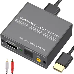 4K60Hz HDMI Audio Extractor Splitter Converter to Optical and 3.5mm and AUX Adapter Supports 2.0 and 18Gpbs Bandwidth Digital DTS PCM HDR10