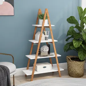 SAVEYOUR A Frame Ladder Bookshelf Bamboo Wood Display Shelf Storage Bookcase Sturdy Durable 4-Tier E1 MDF UV Painted Classic Design Multifunctional Home Office Use