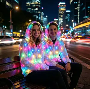 Super Cool Couple Washable LED Glitter Jacket for Adults Unisex Fantasy Cosplay Reflector Vest with Colored Lighting for Novelty Party Supplies Holiday Dance Wear