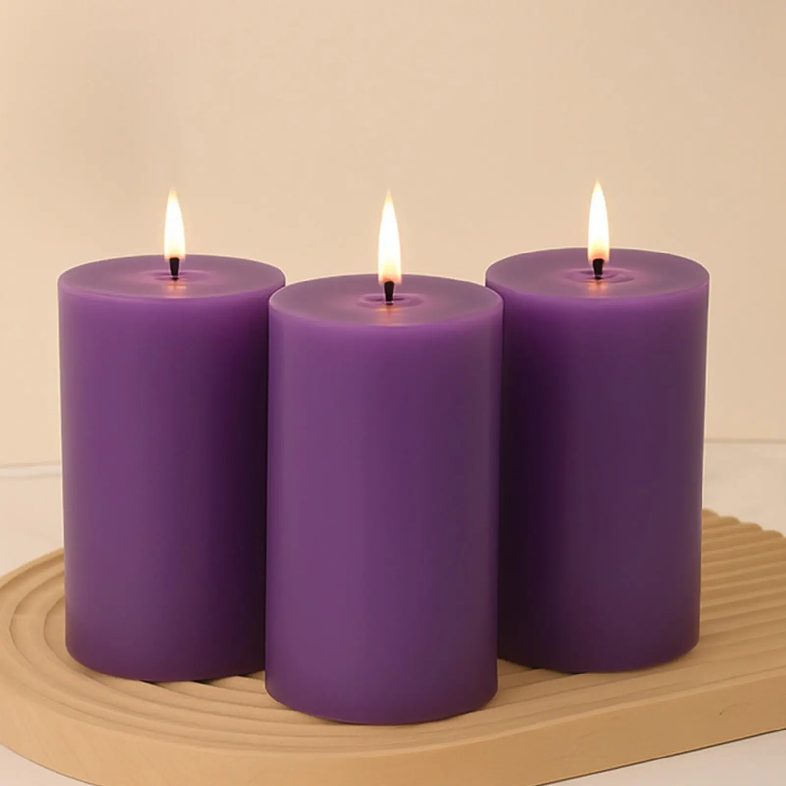 Purple Pillar Candles (3x6 in) - 6-Pack Scentless Dripless Paraffin Wax Candles with Smokeless Cotton Wicks, 60-Hour Long-Lasting Clean Burn for Home Decor, Neutral Settings, Restaurants, Parties