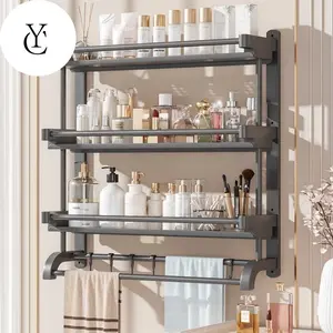 Bathroom Decor Set -  Towel Rack With Towel Bar Holder Foldable Towel Shelf With Movable Hooks Rustproof Towel Storage Wall Mount For Bathroom Lavatory Matte Black bathroom decor set rust proof shower shelf organizer storage accessory basket organizer