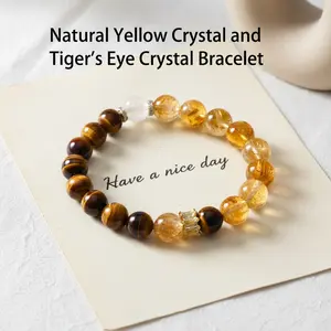 Natural crystal bracelet 10MM white crystal, citrine tower, tiger eye stone elastic bracelet, Crystal Bracelet, perfect for daily wear and holiday gifts