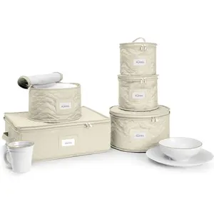 5 Pcs Quilted Storage Containers Set for Moving & Transporting Dinnerware, Dishes, Round Plates, Glassware, Cups & Mugs with Felt Plate Protectors Fine China Glass Plate Storage Cases