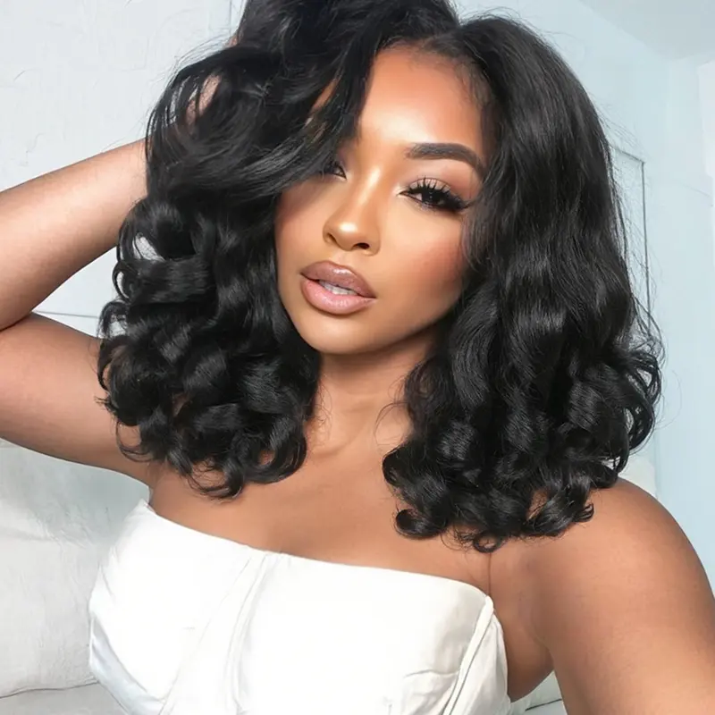 Yaki Curly V Part Wig, U Part Synthetic Half Wigs, Natural Looking Wigs for Black Women, 18/22 Inch Heat-Resistant Hair Replacement Wig (Natural Black)