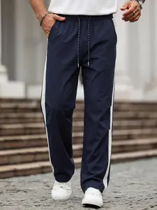 Men's Wide Leg Pants, Elastic Waist Cord Detail, Casual Style, Loose Fit, Comfortable Fashion, Suitable for All Seasons