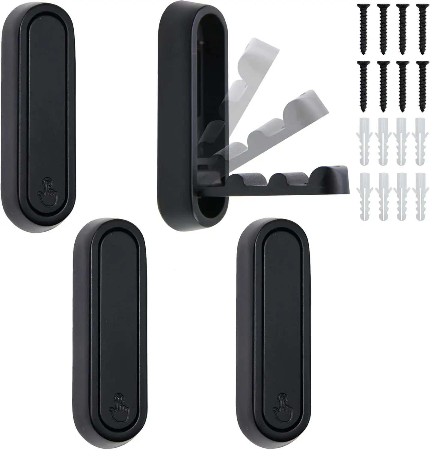 Folding Wall Hooks 4 count Heavy-Duty Coat Hangers for Hanging Coats Bags Backpack Hat Headphone Purse | Wall Mounted Hooks Simplify Your Life (Matte Black)