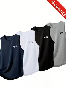 4-Pack Summer Fashion Gym Muscle Men's Sports Tank Tops, Breathable Sweat-Wicking Loose Fit Training Sleeveless Quick-Dry Basketball Shirts