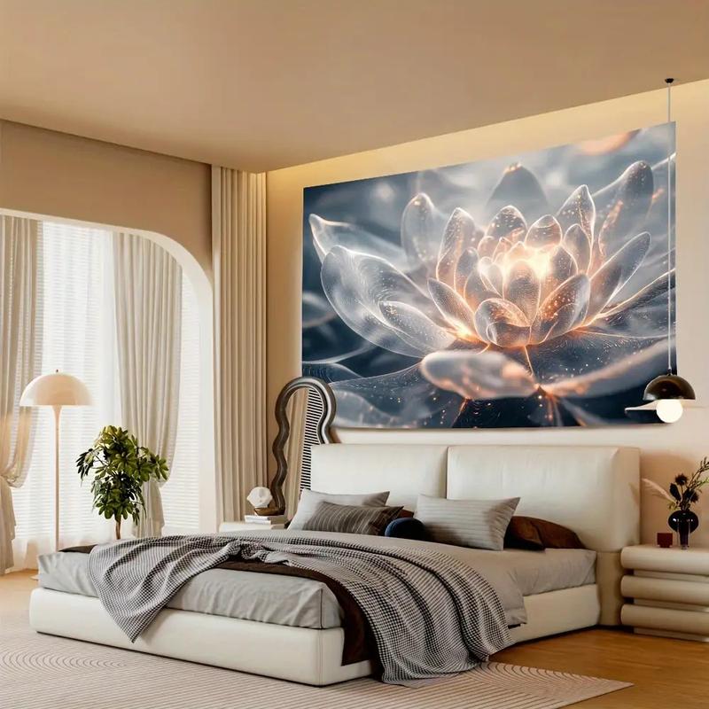 1 Elegant Glowing for Lotus Flower Tapestry - Luxurious Polyester Wall Hanging with Ethereal Lighting, Perfect for Living Room, Bedroom, Office, Party Decor - No Power Needed, Feather-Free, Zen Home Decor