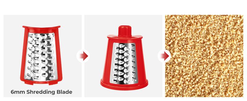 SUSTEAS Rotary Cheese Grater with Handle, 5 Replacement Blades, BPA Free, Built-in Strong Suction Base, 18/10 Stainless Steel Vegetable Slicer Kitchen Utensils