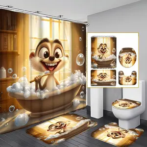 1/3/4PCS Cartoon Animal Shower Curtain Set, 71x71 Inches, Includes Background Pattern, Comes with 12 Hooks, Cute Design for Bathroom Decor
