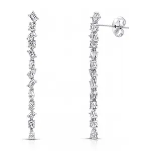 BERRICLE Sterling Silver Cluster Bar Statement Chunky Dangle Chandelier Earrings for Women, Cubic Zirconia CZ