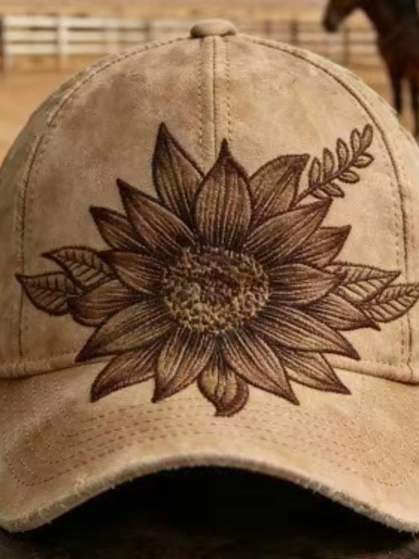 Vintage Sunflower 3D Print Baseball Hat, American Country Style Suede Texture, Casual Loose Fit, Women's Western Cowboy Hat, Travel Essential, Embroidered Baseball Cap, Embroidery Hat