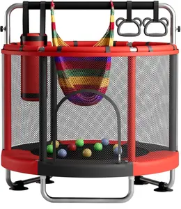 ZCMHAXJ 55" Trampoline for Kids with Enclosure 440lbs Capacity Indoor & Outdoor Toddler Trampoline with Adjustable Gymnastics Bar & Toys for Boys & Girls