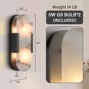 13.8 inch Alabaster Wall Sconces Set of Two,Natural Marble Wall Lighting,Brass Bedside Wall Lamp,Indoor Vanity Light Fixtures for Hallway,Bathroom Living Room (Including Bulb)