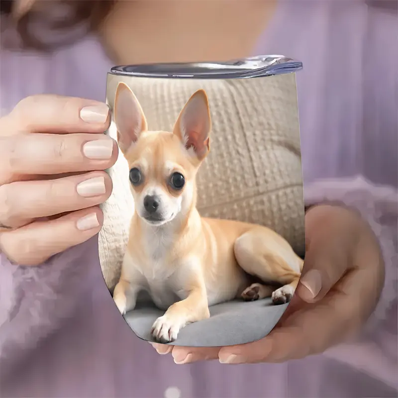 Glam Portable Stainless Steel Double-Layer Vacuum Insulated Tumbler - Anti-Scalding, Splash-Proof Lid, Leak-Proof Oval Body, UV-Printed Chihuahua Print, 7-12 Hours Temperature Retention, Ideal for Office & Travel, Great for Gifting