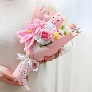 Crochet Flower Bouquet, Handmade Knitted Flower Bouquet, Gift for Girlfriend, Birthday Gift for Mom, Home Decor, Office Decor, Fruit