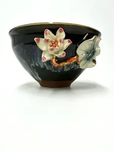 Blue Kiln Glaze Enamel Lotus Jianzhan Tea Cup，Chinese culture,High-temperature firing,Handcrafted ceramic cup,Wine Glass, Kung Fu Cup,Drinkware