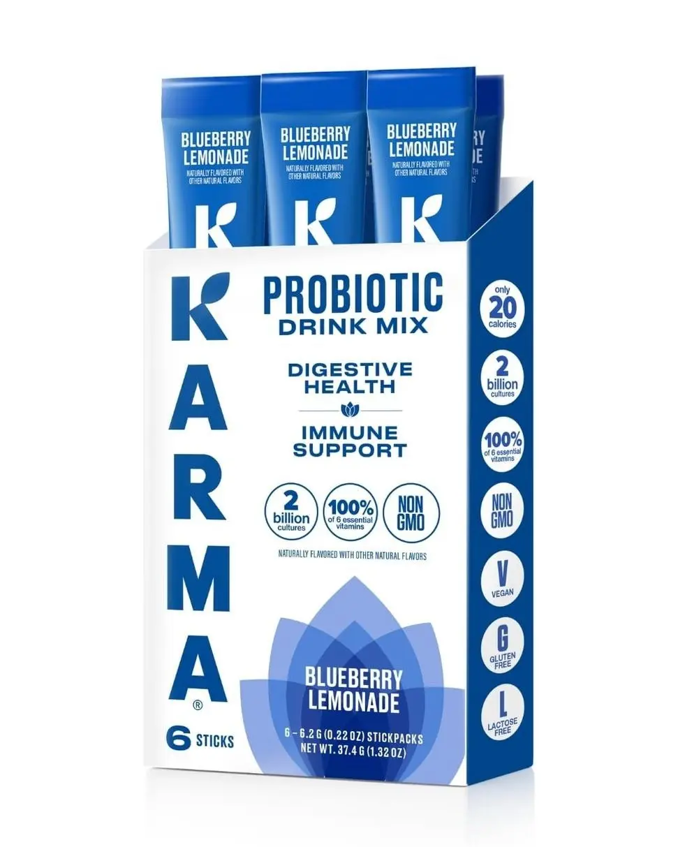 Karma Probiotic Hydration Packet - 6 Pack, Blueberry Lemonade Powder Drink Mix Stick - On-The-Go Immune & Gut Health Support