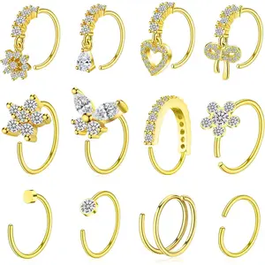 Hoop Nose Rings for Women Nose Piercings 20G Stainless Steel Nose Rings Hoops Heart Butterfly Flower Bow Teardrop Double Nose Hoops  Plated   Clear CZ Nose