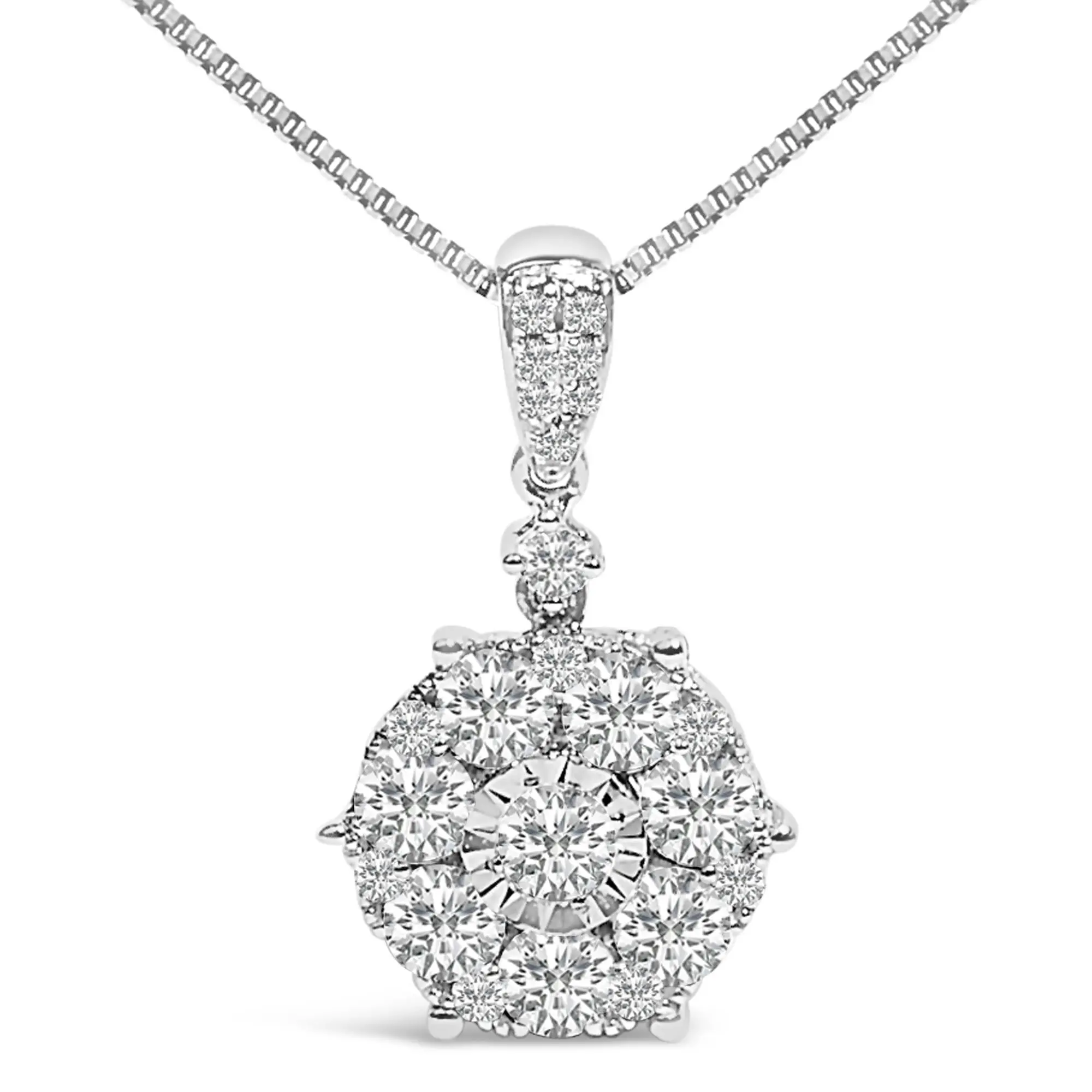 14K White Gold 1 1/5 Cttw Diamond Composite Cluster Pendant Necklace (F-G Color, VS2-SI1 Clarity) - 18" Inches